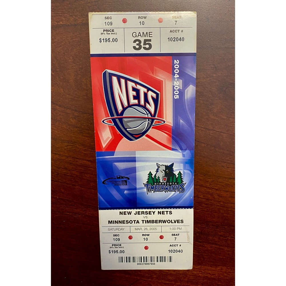 NBA 2005 New Jersey Nets vs Minnesota‎ Timberwolves Ticket Stub March 26